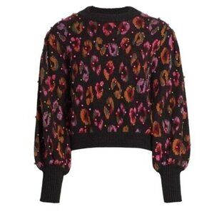Farm Rio‎ Women’s Beaded Leopard Pattern Sweater - Size Small